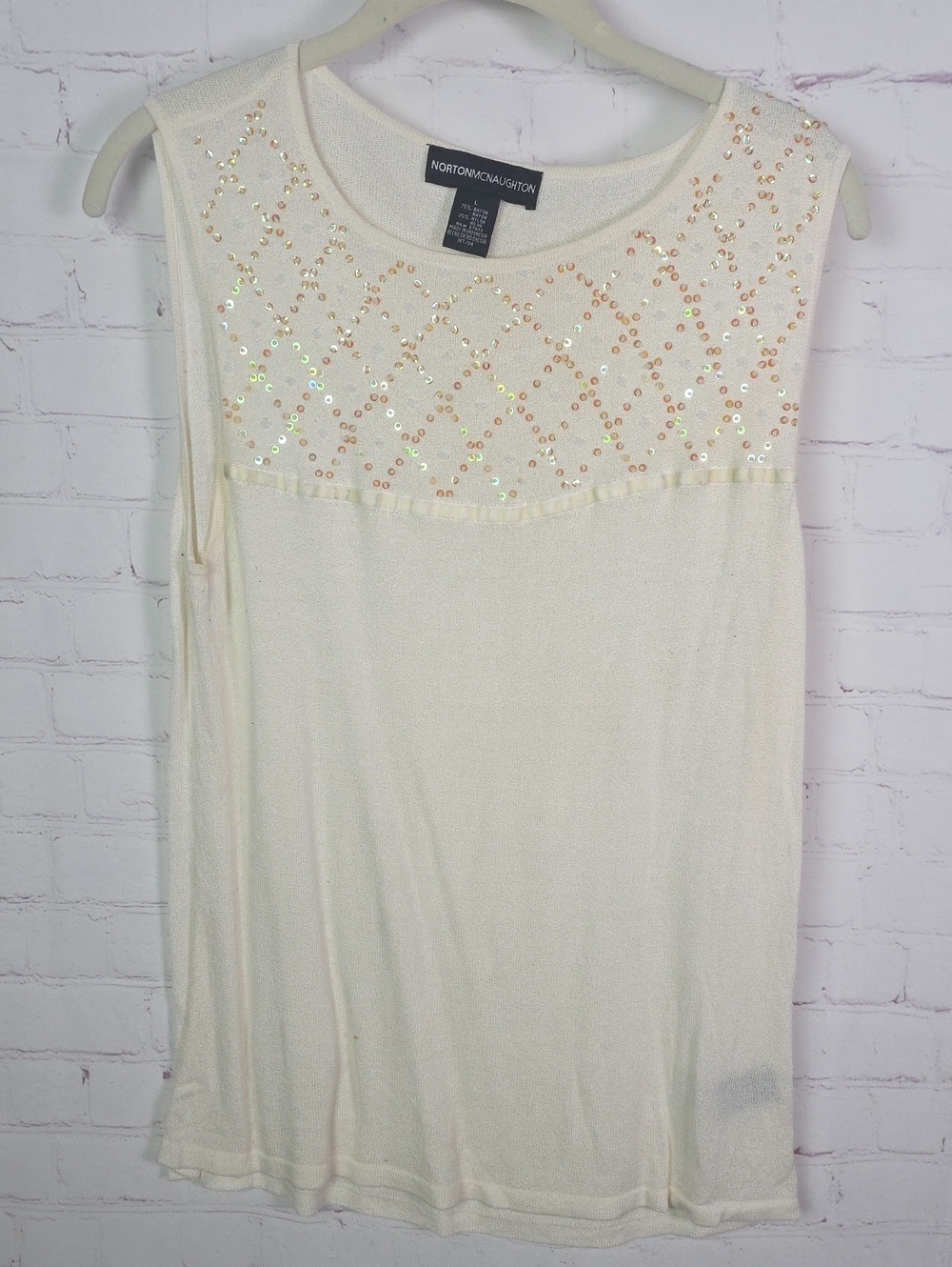 Norton McNaughton Ivory L Sequin Yoke Sleeveless Tank